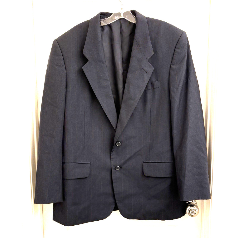 Andre Vachon Suit Jacket Men's 44R 100% Wool Pinstripe Blazer Sports Coat Navy